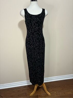 Knapp Studio Black Sleeveless Glitter Dress with Swirl Detail